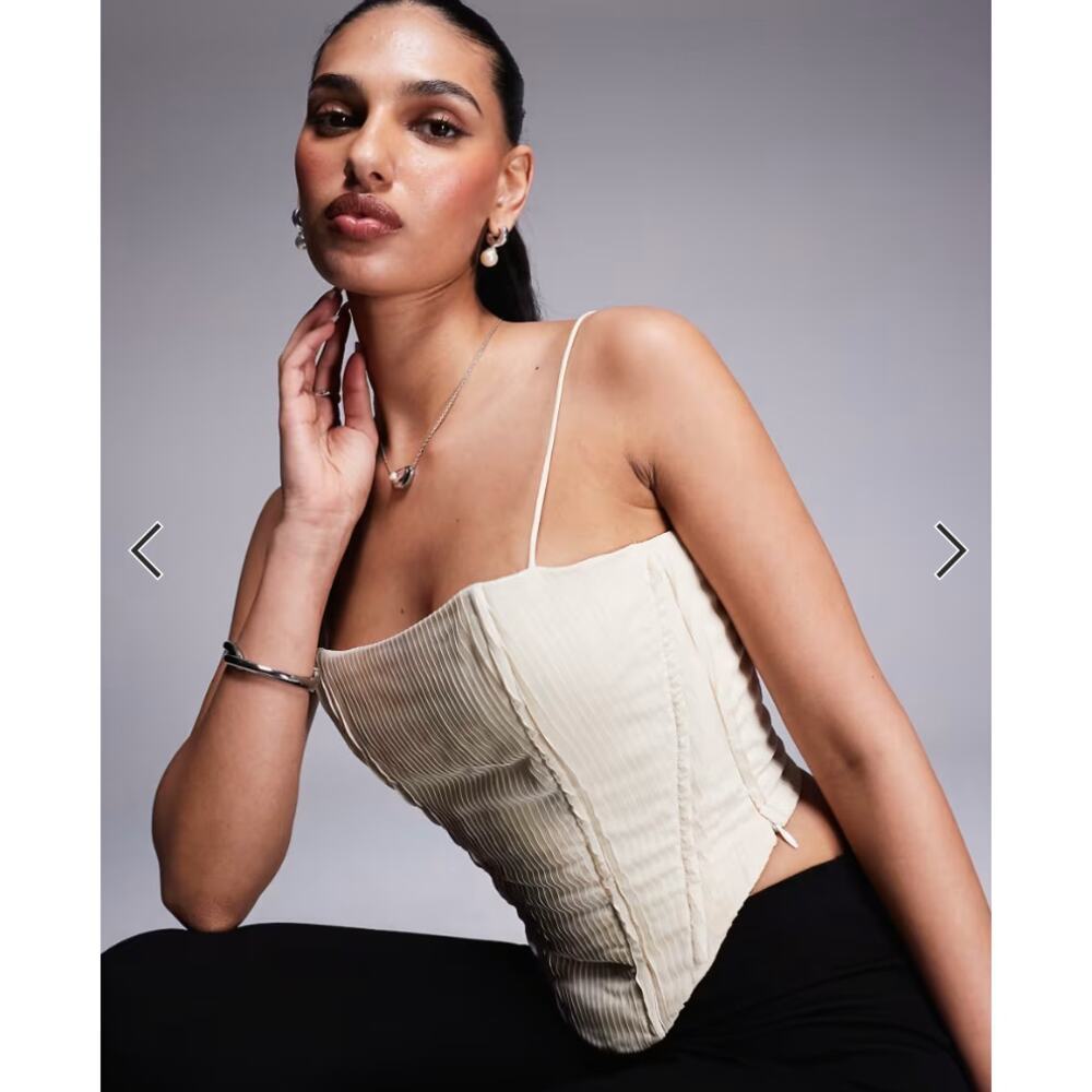 NWT Princess Polly Cream Corset Top Pleated Lace Up Back Bustier